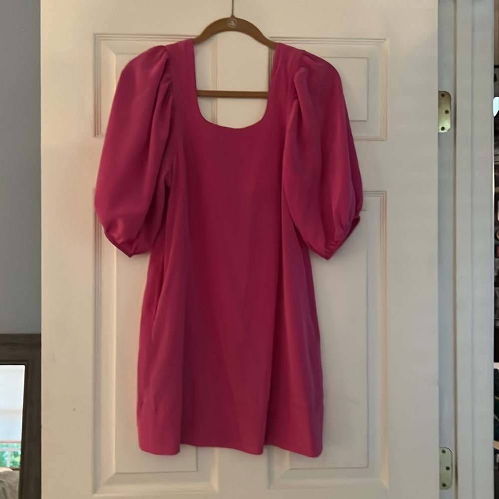 Hot pink silk mini dress with pockets. Size small.